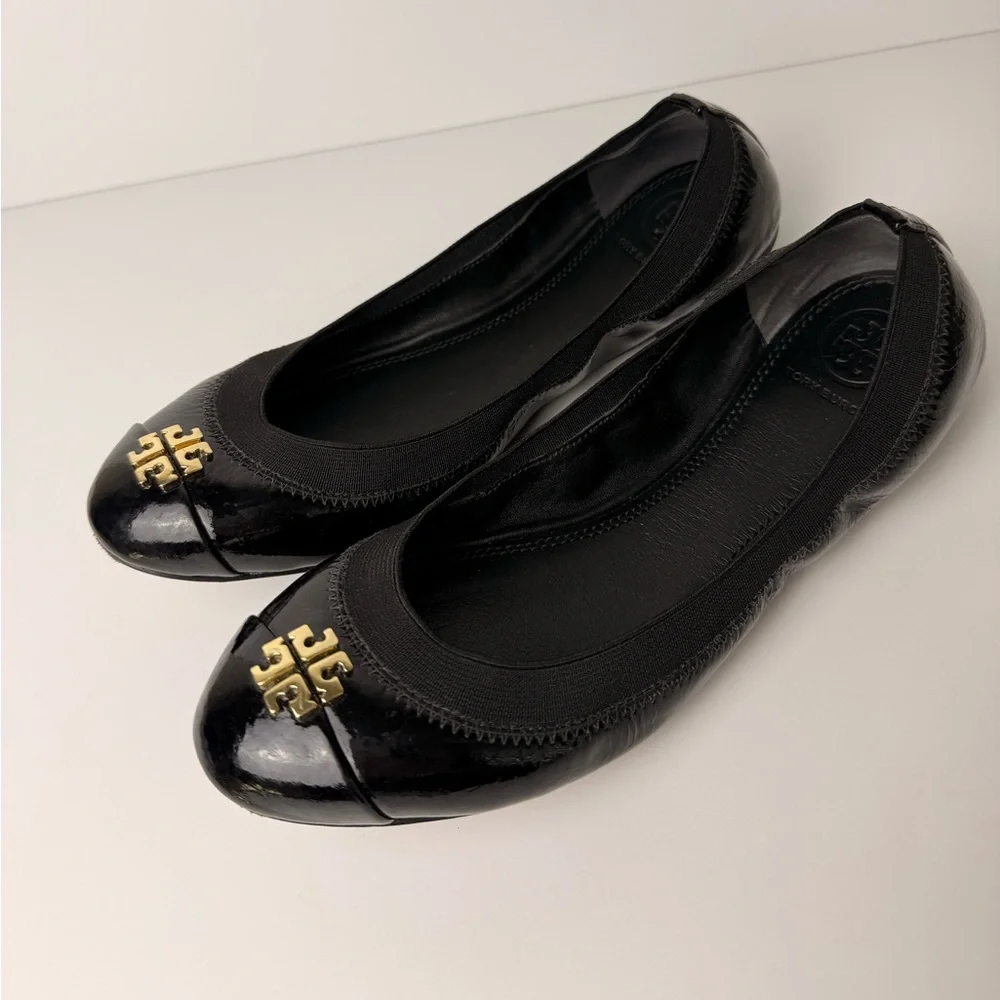 Tory Burch Jolie‎ Leather Ballet Flats Black Size 7.5